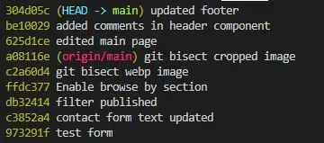 Git commit history with good and bad commits marked for git bisect