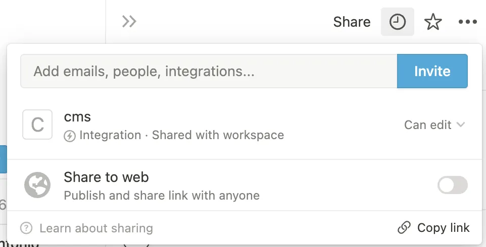 Sharing a Notion page with the integration