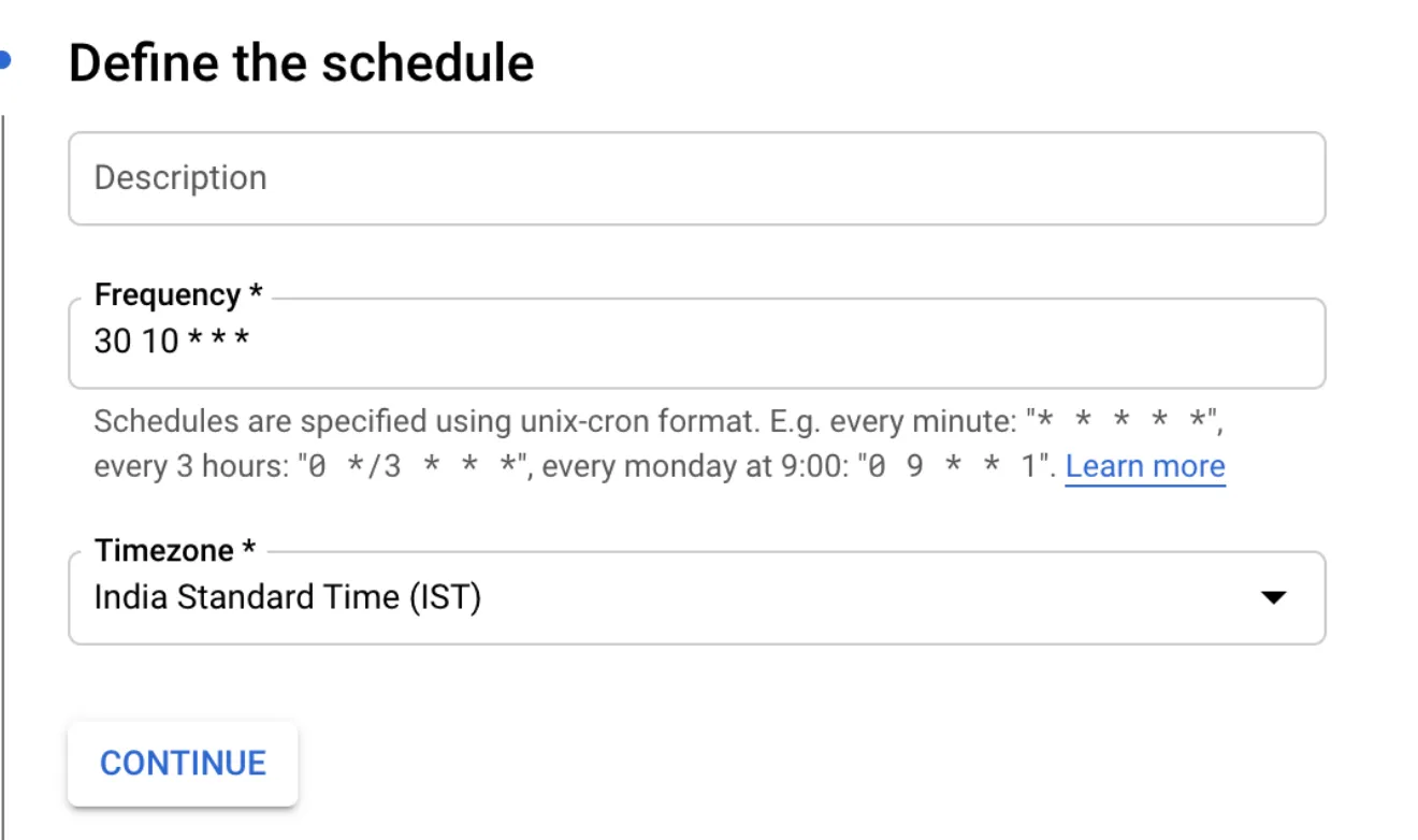 Cloud Scheduler job that publishes to a Pub/Sub topic on a cron schedule